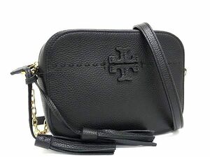 1円 ■新品同様■ TORY BURCH トリーバーチ マックグロー レザー タッセル クロスボディ ショルダーバッグ ブラック系 FB0724