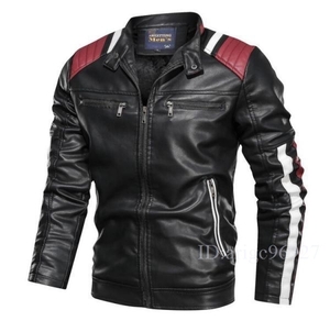 H508★ライダースジャケット メンズレザージャケット バイクジャケット ジャンパー ブルゾン 皮革ジャケット 防寒 厚手 3色L~6XL選択　黒