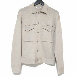 美品 20AW AURALEE オーラリー WOOL FINE SPINNING HEAVY KNIT BLOUSON ニット ブルゾン トラッカージャケット A20AB03RW 0サイズ ベージュ