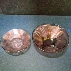  ガラス皿 菓子皿 デザート皿 盛り皿 2枚まとめて 飴色 茶色 直径:約22cm(大)18cm(小) 