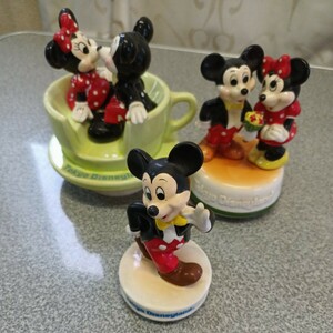 東京ディズニーランドアンティーク陶器オルゴール3個セット/ディズニー/ミッキー/ミニー/♪ミッキーマウスマーチ♪