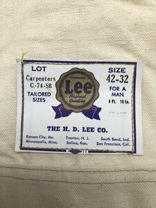 50s ビンテージ デッドストック LEE 生成キャンバス ダック生地 エプロン付 オーバーオール C-74-SB 42X32 /30S 40S ハウスマーク H D LEE