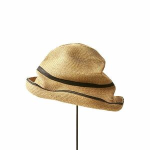 美品　mature ha.　マチュアーハ　 BOXED HAT 11cm brim switch color line wide　ボックスペーパーハット　茶×黒　麦わら帽子