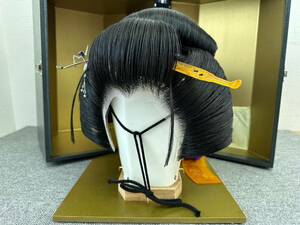 td1616120/日本舞踊 道具 日本髪 カツラ 女髪 人毛 舞台小道具 ケース付 箱付 検品表有り