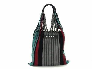 1円 ■美品■ MARNI マルニ マーケット ハンモック キャンバス トートバッグ ショルダー レディース グレー系×マルチカラー FA6108