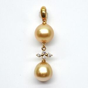 TASAKI(田崎真珠)ゴールドカラー!!◆K18 アコヤ本真珠/天然ダイヤモンドペンダントトップ◆M 約3.4gパール pearl diamond pendant EA3/EA8