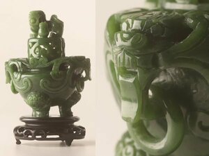 【流】中国美術 砡彫刻香炉 台付 TR260