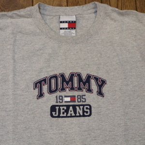 90s TOMMY JEANS Tシャツ XL グレー トミージーンズ ロゴ 半袖 トミーヒルフィガー 