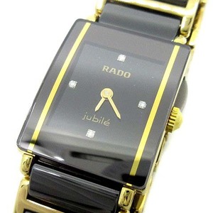 ラドー RADO ジュビリー jubile クォーツ 腕時計 4Pダイヤ 153.0283.3N セラミック ブラック ゴールド 電池交換済み レディース