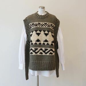 新品 HYKE ハイク COWICHAN SWEATER VEST カウチン セーター ベスト チャコール サイズ 1 ニット ベスト 定価 ¥68200