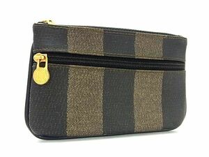 1円 ■美品■ FENDI フェンディ ペカン柄 PVC ポーチ マルチケース レディース メンズ ブラウン系×ブラック系 BG8171