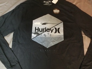 USA購入 人気サーフ系ブランド ハーレー【Hurley】海岸線プリント入りロングスリーブTシャツUS Mサイズ ブラック
