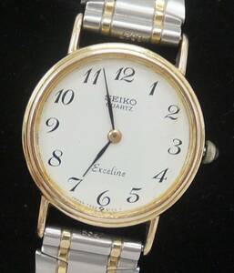 【中古動作品】★SEIKO Exelineセイコーエクセリーヌ 14K 2針クォーツ レディース腕時計 7320-0070 RO ベルト社外品