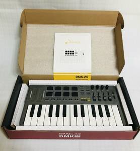 【USED】Donner DMK-25 MIDIキーボード 25鍵 ベロシティ対応 タッチ式スライダー バックライト付パッド 日本語説明書 ブラック
