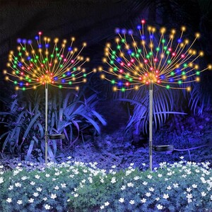 ソーラーガーデンライト ２個 花火型 120LED イルミネーションライト LEDストリングライト 夜間自動点灯 ガーデンデコレーション ミックス