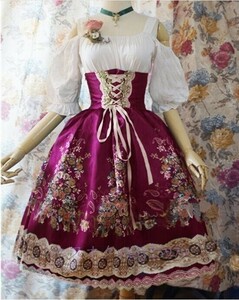 O994☆ゴスロリ ロリータ ガーリー ゴシック メイド コスプレ 衣装ワンピース ドレス 中世ゴシック 宮殿 フリル レッド
