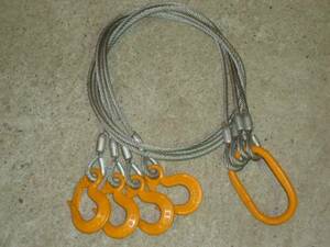 ワイヤーロープ　４点吊り　１２Φ　３ｍ　フック付き　１組　送料無料