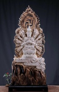 特大型高105cm 仏教工芸品　香樟材　時代彫刻　古美術　木彫仏教　精密彫刻 仏師で仕上げ品　観音菩薩立像