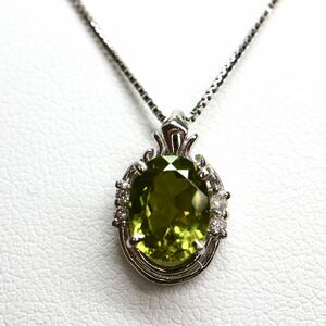 《Pt850 天然ダイヤモンド/天然ペリドットネックレス》A 約4.3g 約44.5cm 1.46ct 0.05ct peridot diamond necklace jewelry EB0/EB