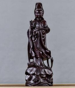 木彫仏像 仏教美術 精密細工 木彫り　黒檀木 観音菩薩像　仏像　置物