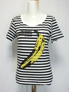 ★HYSTERICS ヒステリックグラマー　白と黒のボーダーで大きなバナナプリントが可愛い半袖Tシャツ ★