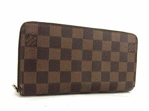 1円 ■美品■ LOUIS VUITTON ルイヴィトン N60015 ダミエ ジッピーウォレット ラウンドファスナー 長財布 ウォレット ブラウン系 AX6209