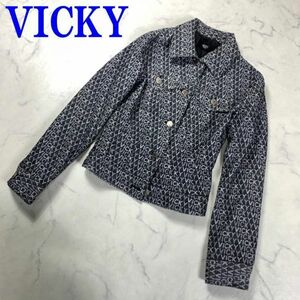 VICKY ビッキー ウールジャケット ロゴ 総柄 ブラック 1 C3992
