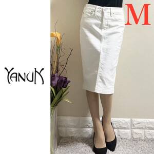 ヤヌーク YANUK 定価2万円　美脚　ホワイトデニム　膝下　スカート　白　M