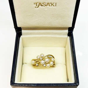 極美品★田崎真珠 TASAKI タサキ K18YG パール ダイヤモンド リング★18号 9.4g 0.11ct ケース付き 本真珠 指輪 H0604ZN77