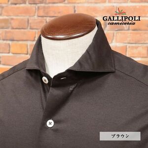 1円/GALLIPOLI camiceria/46(M)サイズ/日本製シャツ シルケット 美艶ジャージー 伸縮 無地 カッタウェイ 長袖 新品茶色/ブラウン/hc114/