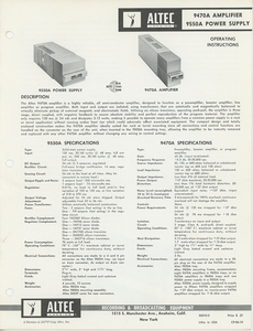 ALTEC 9470A/9550Aの回路図が掲載された英語資料 アルテック 管0550