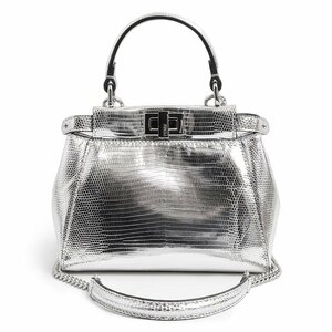 （未使用　展示品）フェンディ FENDI ピーカブー XS ショルダー ハンドバッグ リザード エキゾチックレザー アルジェント シルバー 8BN309