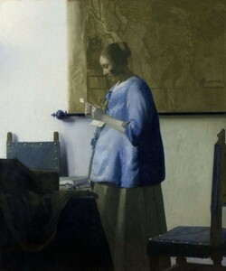 【フルサイズ版】ヨハネス・フェルメール 青衣の女 1662-63年 アムステルダム国立美術館 壁紙ポスター 495×594mm はがせるシール式 012S2
