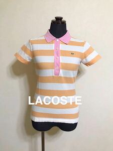 LACOSTE ラコステ レディース ボーダー 鹿の子 ポロシャツ トップス 半袖 サイズ40 ファブリカ 日本製 PF058E