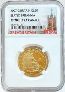 2007年 英国 イギリス ブリタニア ライオン シーテット 座像 50ポンド 1/2オンス プルーフ金貨 NGC PF70 ULTRA CAMEO 1/2oz ウナとライオン