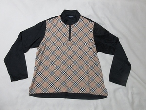 O-845★BURBERRY GOLF(バーバリーゴルフ)♪チェック柄x黒/三陽商会/ハーフジップ長袖シャツ(LL)★