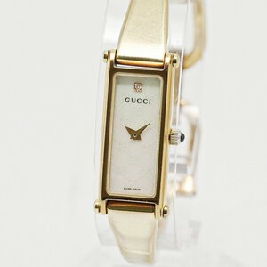 1円 稼働 良品 GUCCI グッチ 1500L ピンクゴールド GP バングルウォッチ 1Pダイヤ QZ ホワイトシェル文字盤 レディース 腕時計 39920240423