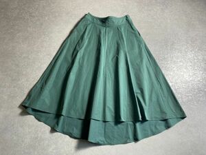 Plage◆春夏◆綺麗な上品美グリーン◎デザインカットヘム フレア ロング スカート ◆サイズ38◆日本製◆プラージュ