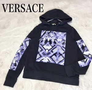 美品 VERSACE プリント 切り替え パーカー スウェット プルオーバー ヴェルサーチ フーディ