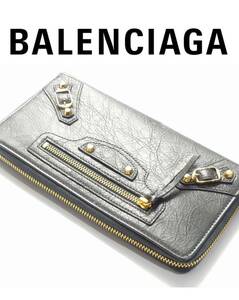 121,000円新品BALENCIAGAバレンシアガ★男性も使えるスタイリッシュなダークグレー。定番ライン「ARENA」ファスナー長財布