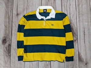 16．CANTERBURY カンタベリー 4INCH STRIPE RUGBY JERSEY RA48561 ボーダー ラガーシャツ メンズS　黄色緑白x607