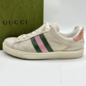 激安！ 1円 【美品】 GUCCI グッチ 【王者の風格】 スニーカー シューズ 靴 ローカット スエード シェリーライン クロコ型押し 男女兼用