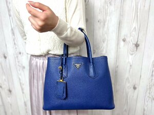 極美品 PRADA プラダ トートバッグ ハンドバッグ バッグ サフィアーノレザー 青 71001