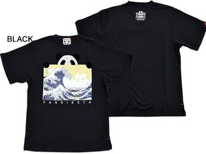 PDJ-MUSEUM NAMI FUJI半袖Tシャツ ブラックXXLサイズ 520101 パンディエスタジャパン パンダ 刺繍 和柄 和風 富士山 荒波 浮世絵 葛飾北斎