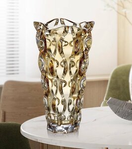極美品　クリスタルガラス　ガラス　クリスタル　花瓶　チェコ　ボヘミア　BOHEMIA　30cm　zh266
