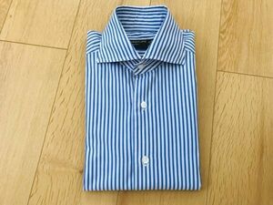 【美品】BARBA DANDYLIFE★ホリゾンカラーストライプワイシャツ★ブルー×白★S★イタリア製