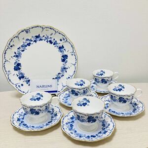 洋食器 ティーカップ＆ソーサ 5客セット 大皿セット NARUMI CHINA ナルミチャイナ ホワイト ブルー