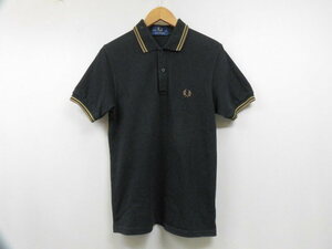 イングランド製 FRED PERRY フレッドペリー ロゴ刺繍 ポロシャツ 半袖 トップス ゴールドライン 金 ブラック 黒 メンズ サイズ36