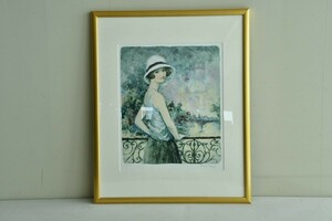 【美品】バルコニー BERNARD CHAROY リトグラフ 26/100 大型 壁掛け インテリア 店舗 ディスプレイ 壁飾り 美人画