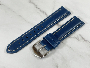 ラグ幅：20mm ブルー系 コードバン 本革 レザーベルト ハンドメイド 尾錠付き レザーバンド 腕時計ベルト LB101